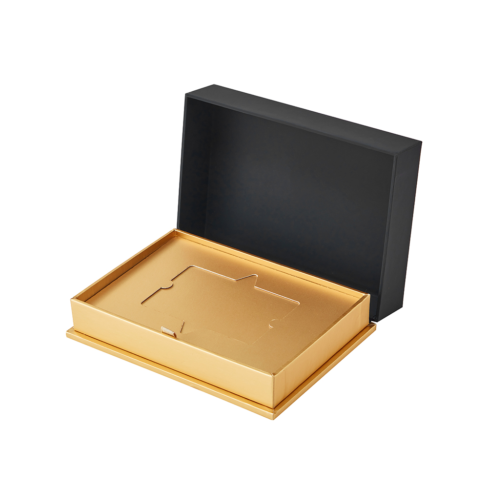 Gold Foil Logo Matte Black Hinged Lid Empty Box VIP Card Packaging 