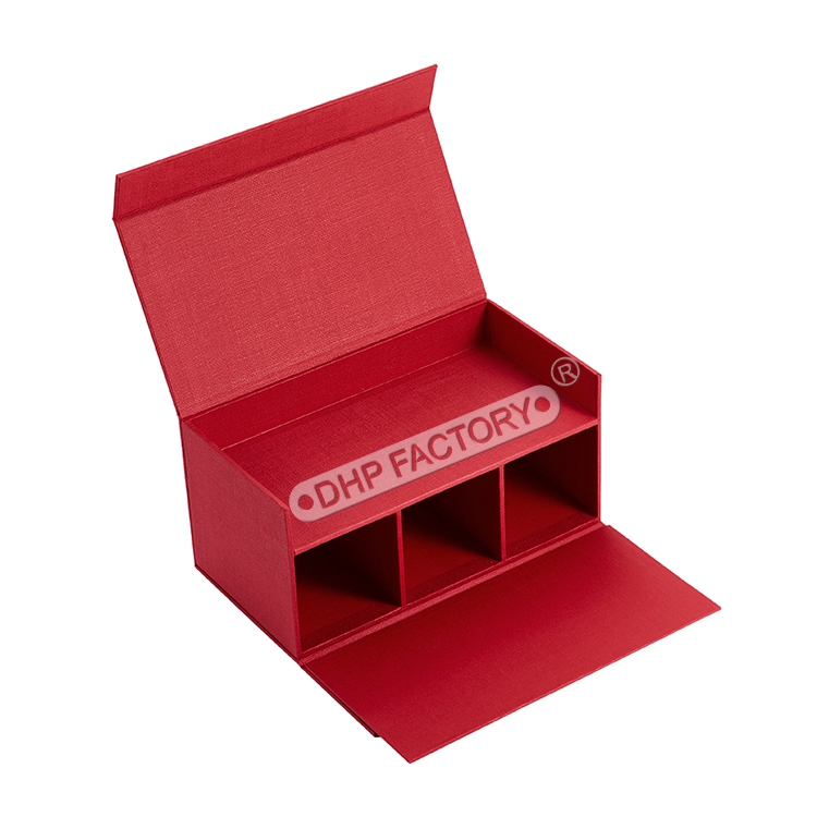 Custom Red Fancy Paper Candle Gift Box with 3 dividers 